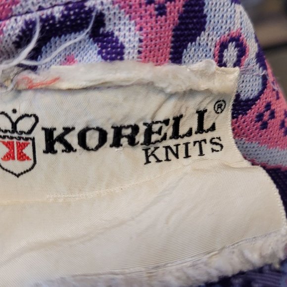 Vintage Dress Floral Paisley Purple Pink Korell Knits Zip Front With Bell 70s - Picture 9 of 10